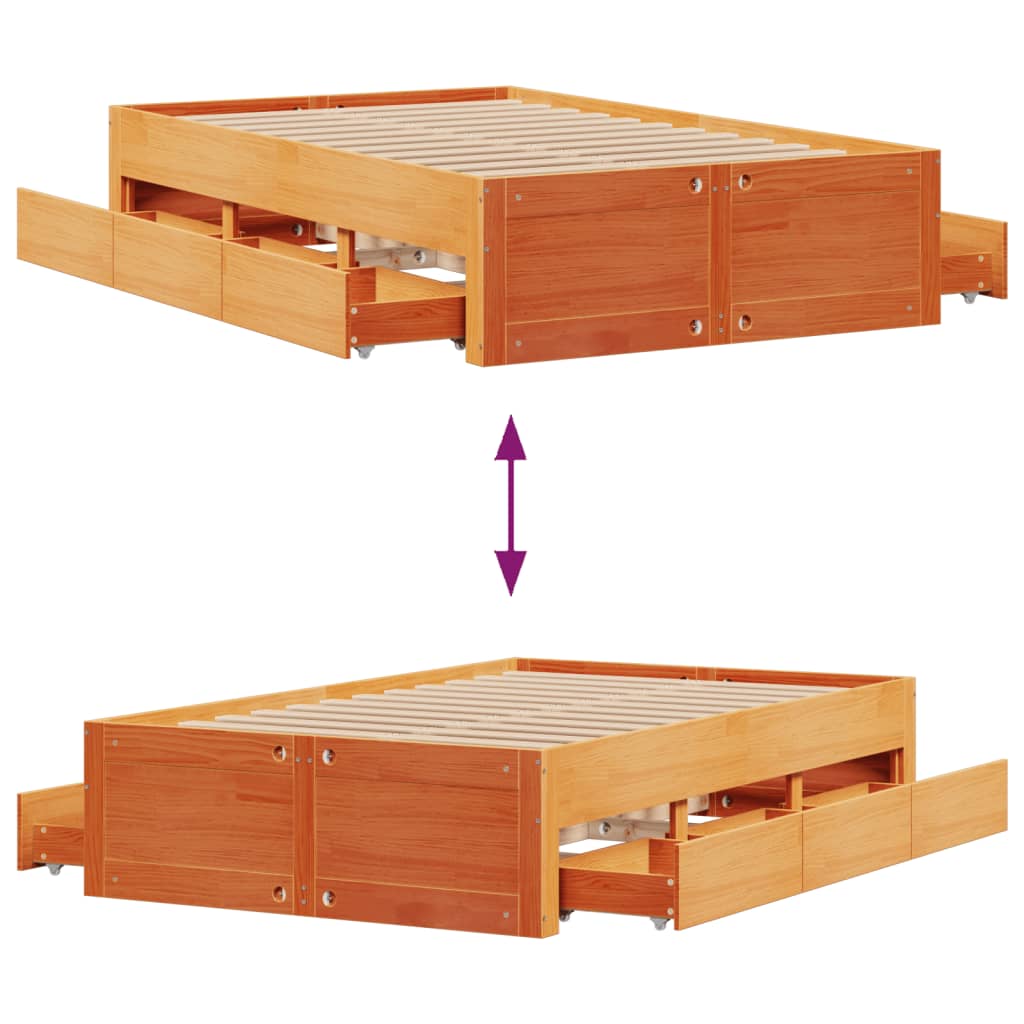 Cadre de lit sans matelas avec tiroirs 120x200 cm bois pin - XIOS