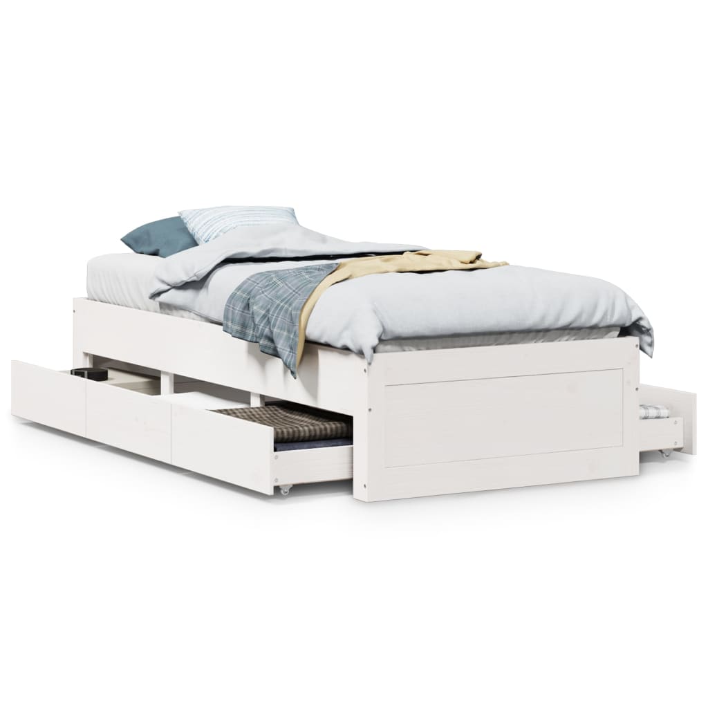 Cadre de lit sans matelas avec tiroirs 90x200 cm bois de pin - XIOS