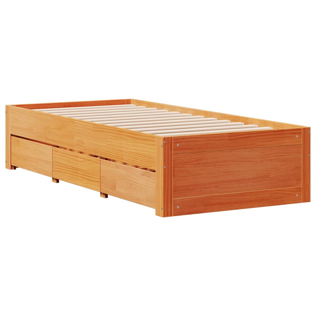 Cadre de lit sans matelas avec tiroirs 90x200cm bois pin massif - XIOS