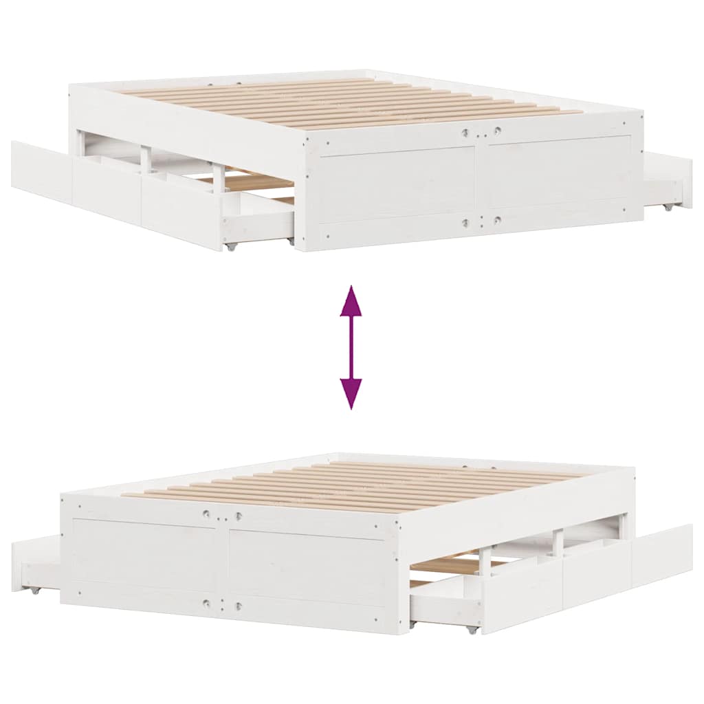 Cadre de lit sans matelas avec tiroirs 140x190 cm bois de pin - XIOS