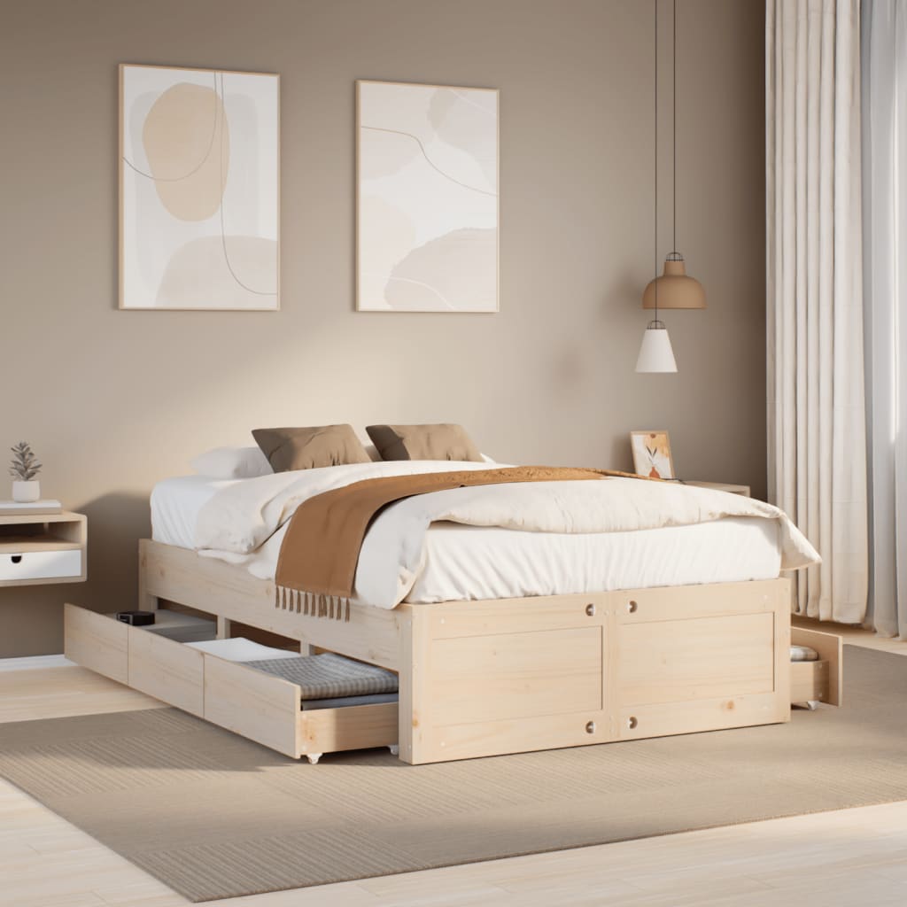 Cadre de lit sans matelas avec tiroirs 135x190 cm bois de pin - XIOS