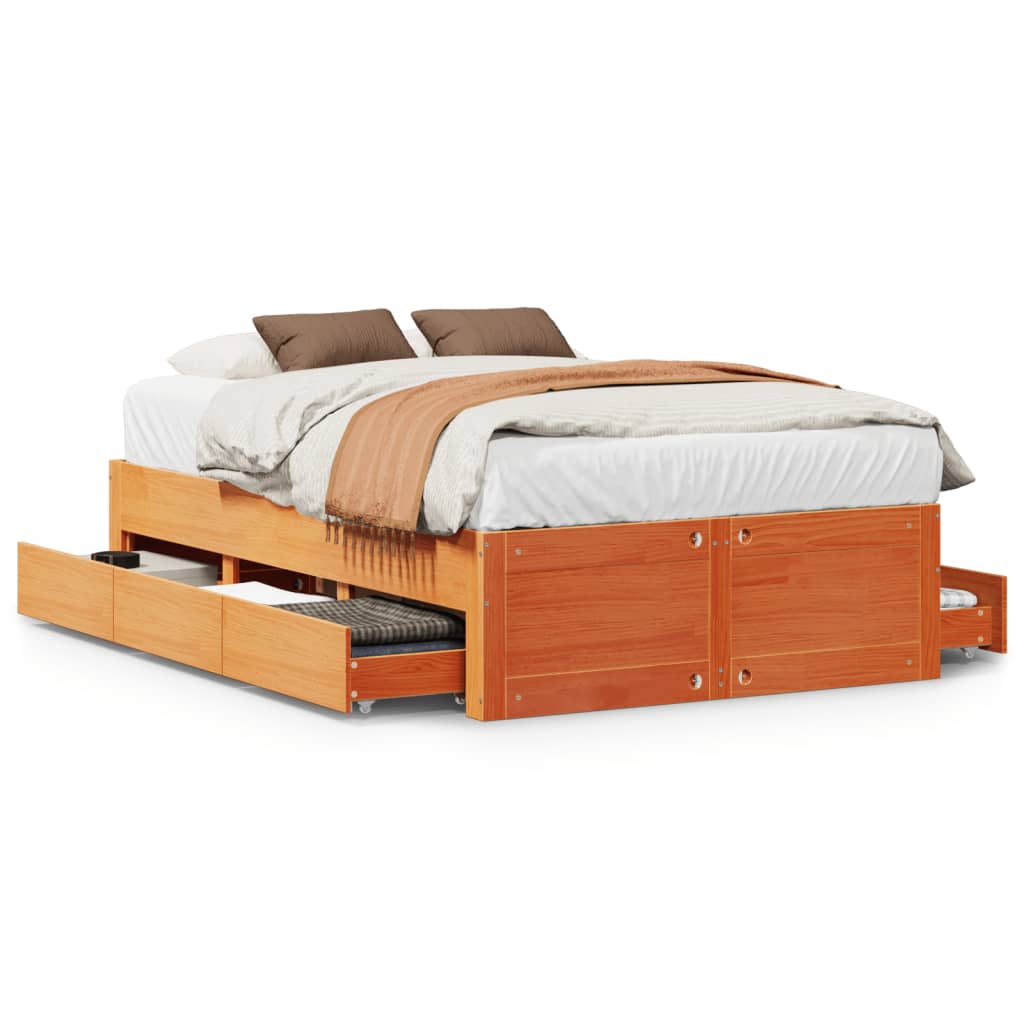 Cadre de lit sans matelas avec tiroirs 135x190 cm bois de pin - XIOS