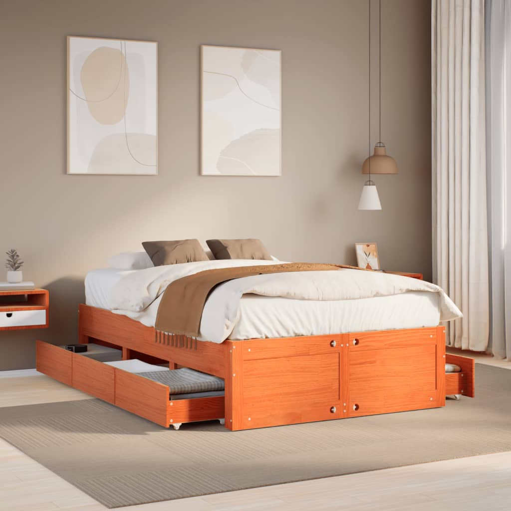 Cadre de lit sans matelas avec tiroirs 120x190 cm bois de pin