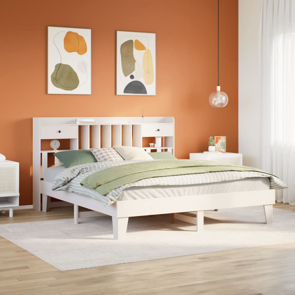 Cadre de lit sans matelas blanc 180x200 cm bois massif de pin - XIOS