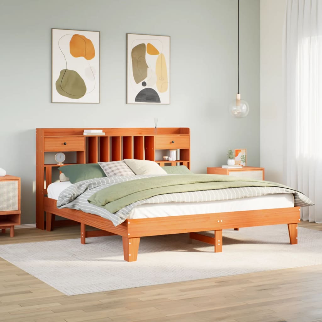 Cadre de lit sans matelas cire marron 180x200cm bois pin massif - XIOS