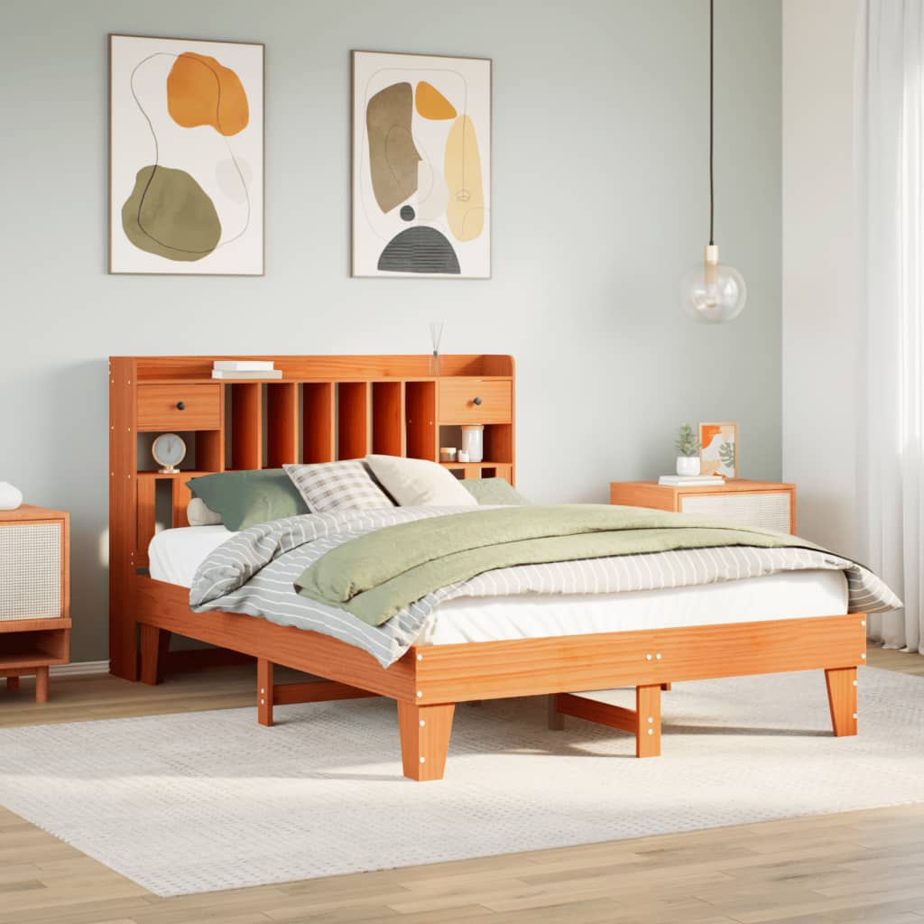 Cadre de lit sans matelas cire marron 150x200cm bois pin massif - XIOS