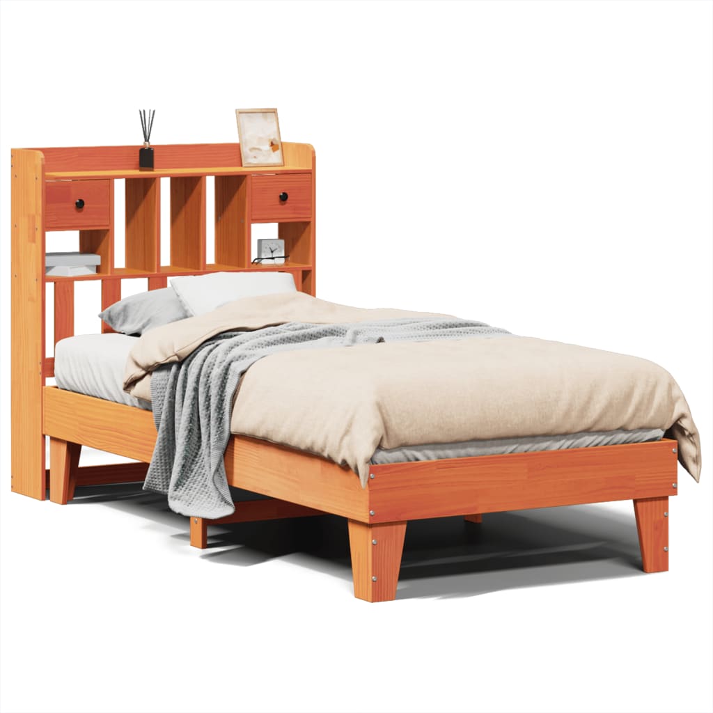 Cadre de lit sans matelas cire marron 100x200cm bois pin massif - XIOS