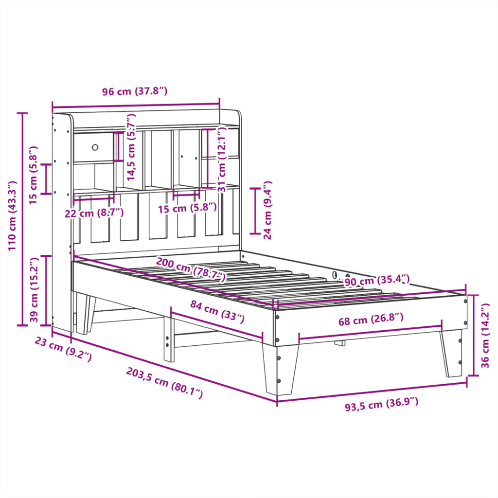 Cadre de lit sans matelas 90x200 cm bois de pin massif - XIOS