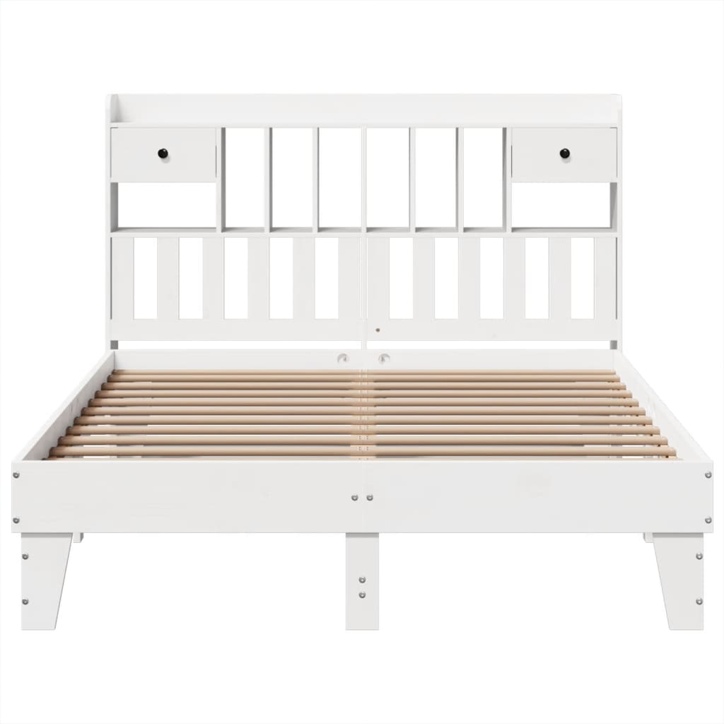 Cadre de lit sans matelas blanc 140x190 cm bois de pin massif - XIOS