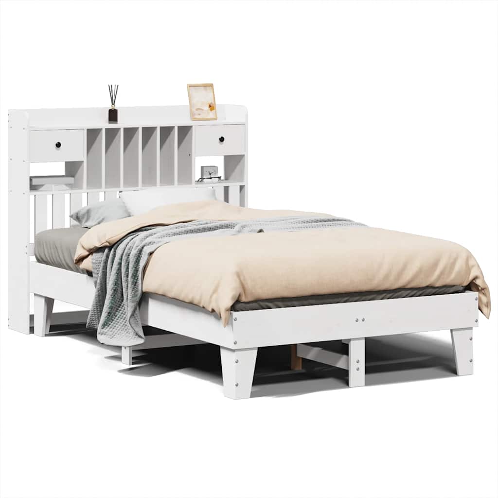 Cadre de lit sans matelas blanc 135x190 cm bois de pin massif - XIOS