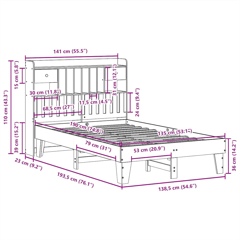 Cadre de lit sans matelas blanc 135x190 cm bois de pin massif - XIOS