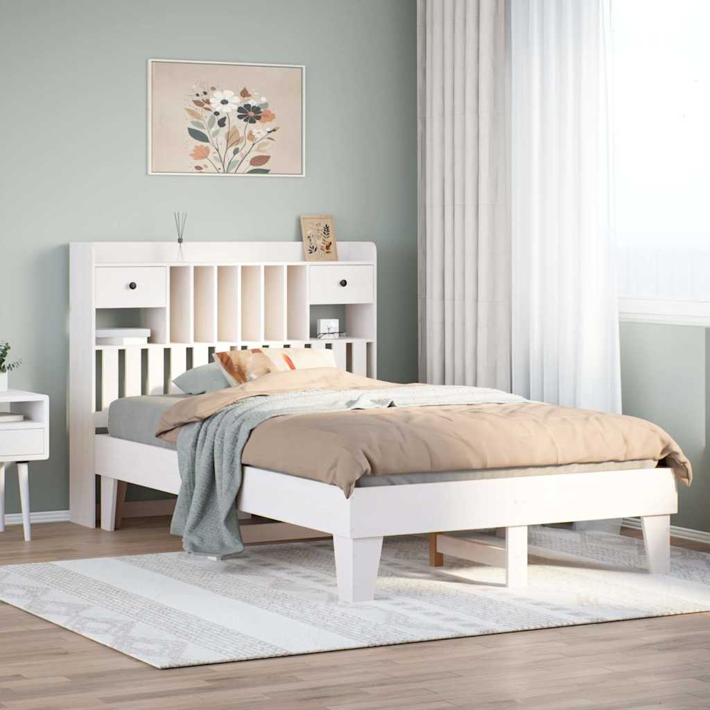 Cadre de lit sans matelas blanc 135x190 cm bois de pin massif - XIOS