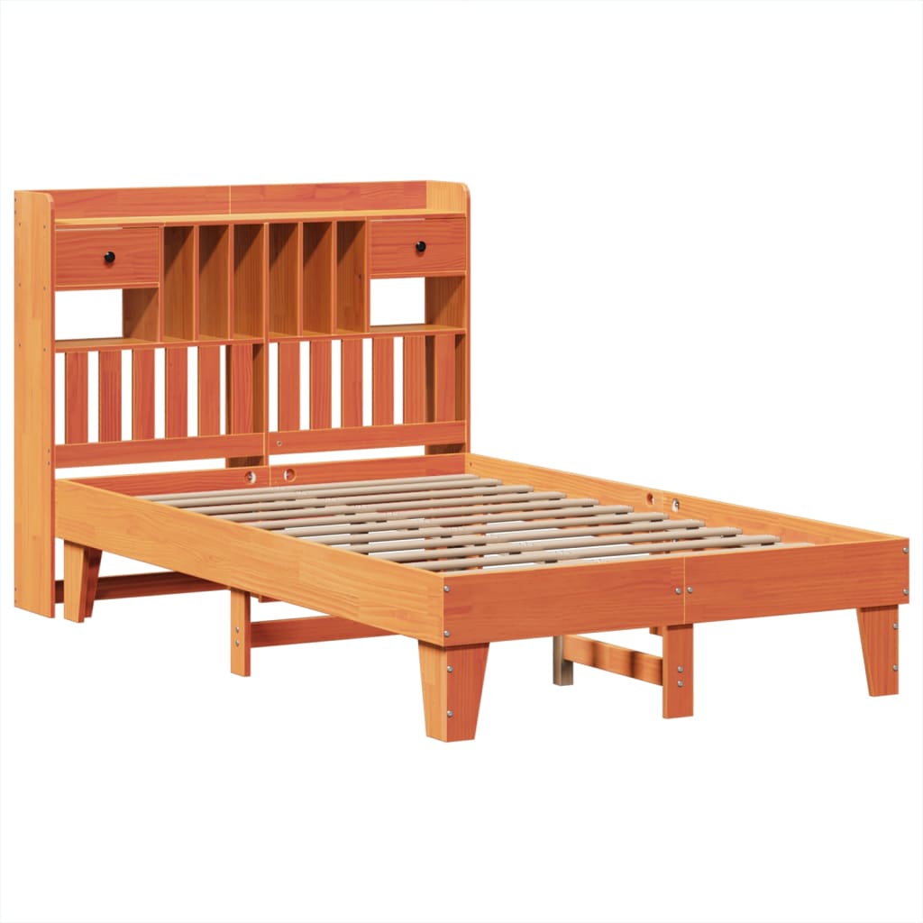 Cadre de lit sans matelas cire marron 135x190cm bois pin massif - XIOS