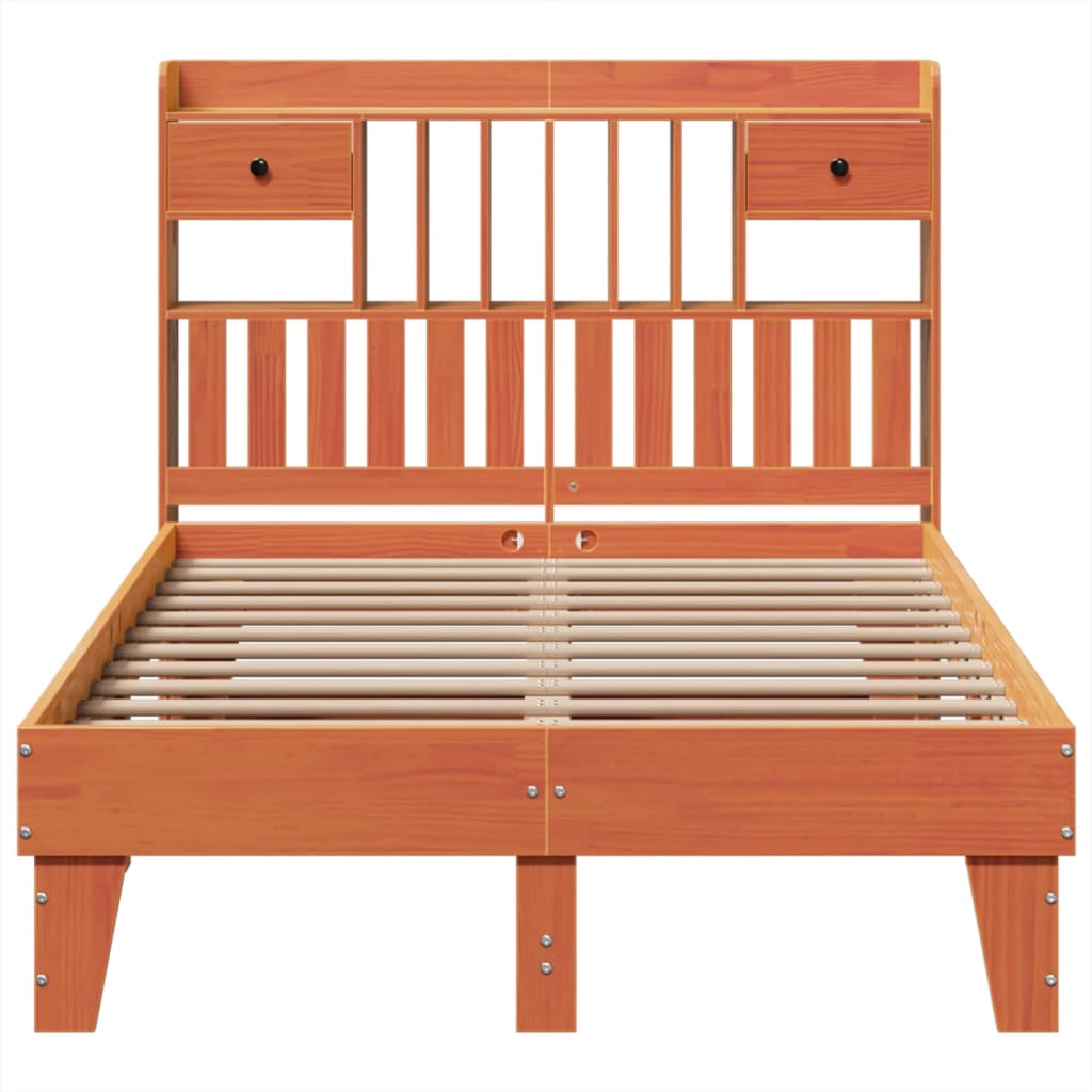 Cadre de lit sans matelas cire marron 135x190cm bois pin massif - XIOS
