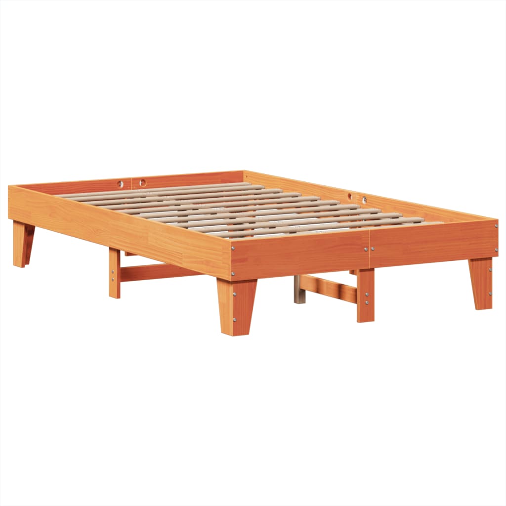 Cadre de lit sans matelas cire marron 135x190cm bois pin massif - XIOS