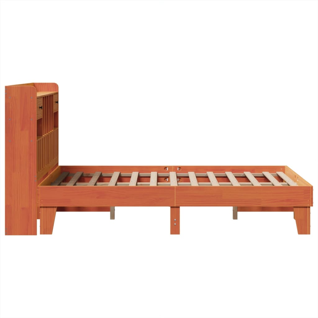 Cadre de lit sans matelas cire marron 135x190cm bois pin massif - XIOS
