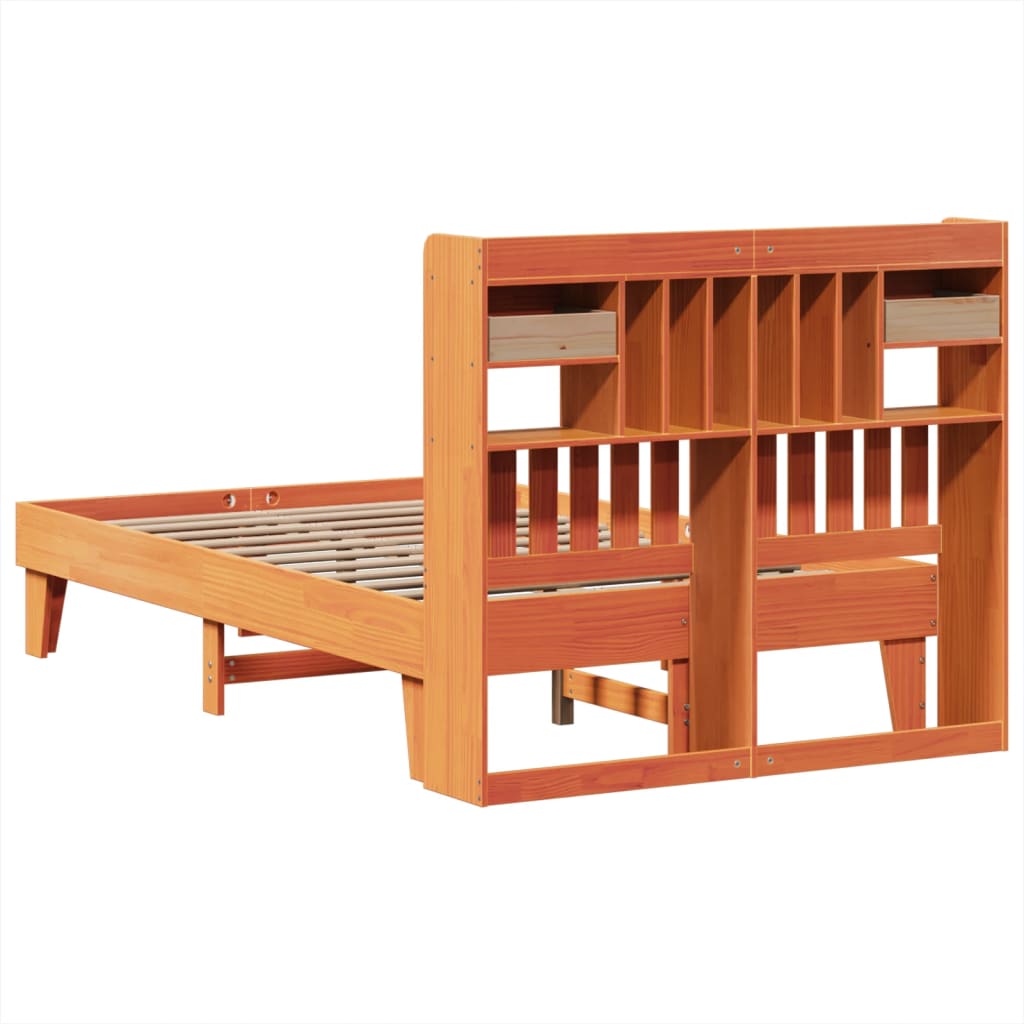 Cadre de lit sans matelas cire marron 135x190cm bois pin massif - XIOS