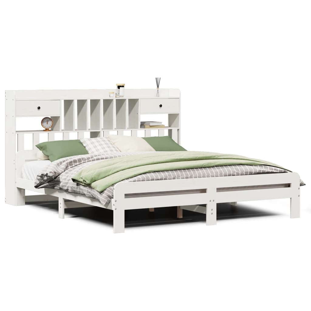 Lit bibliothèque sans matelas blanc 180x200 cm bois pin massif - XIOS