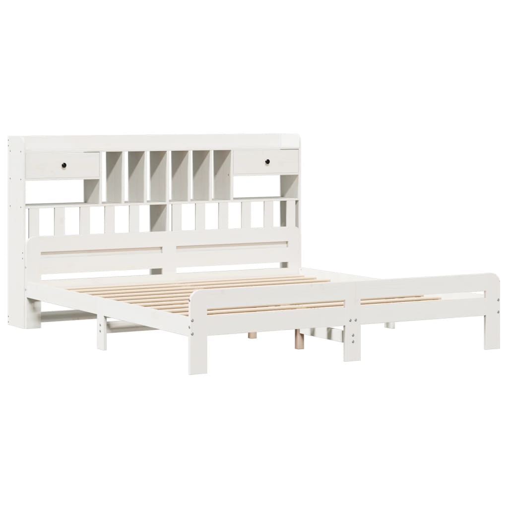 Lit bibliothèque sans matelas blanc 180x200 cm bois pin massif - XIOS