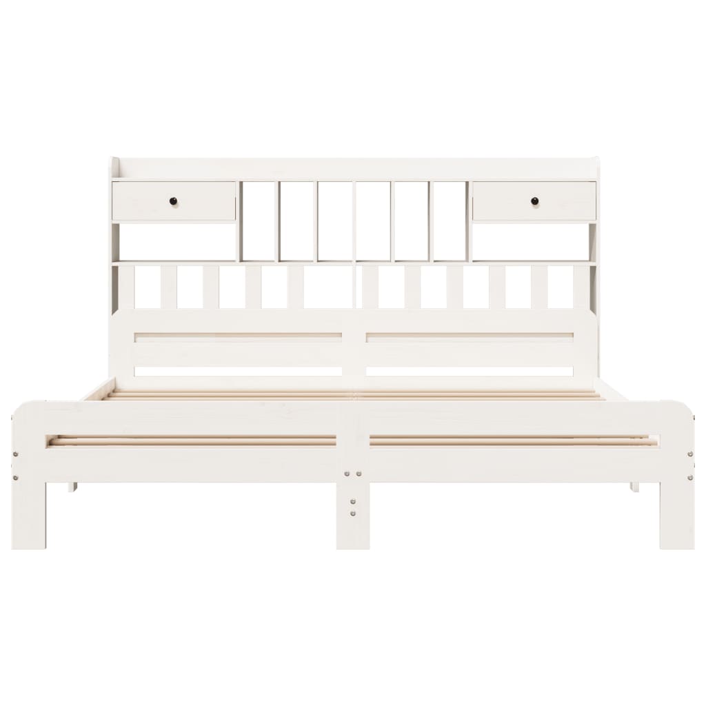 Lit bibliothèque sans matelas blanc 180x200 cm bois pin massif - XIOS