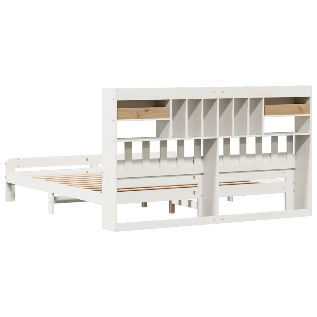 Lit bibliothèque sans matelas blanc 180x200 cm bois pin massif - XIOS