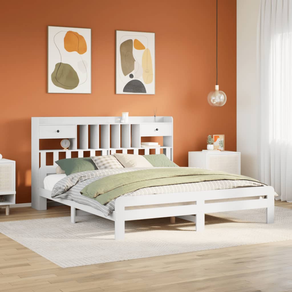 Lit bibliothèque sans matelas blanc 180x200 cm bois pin massif - XIOS