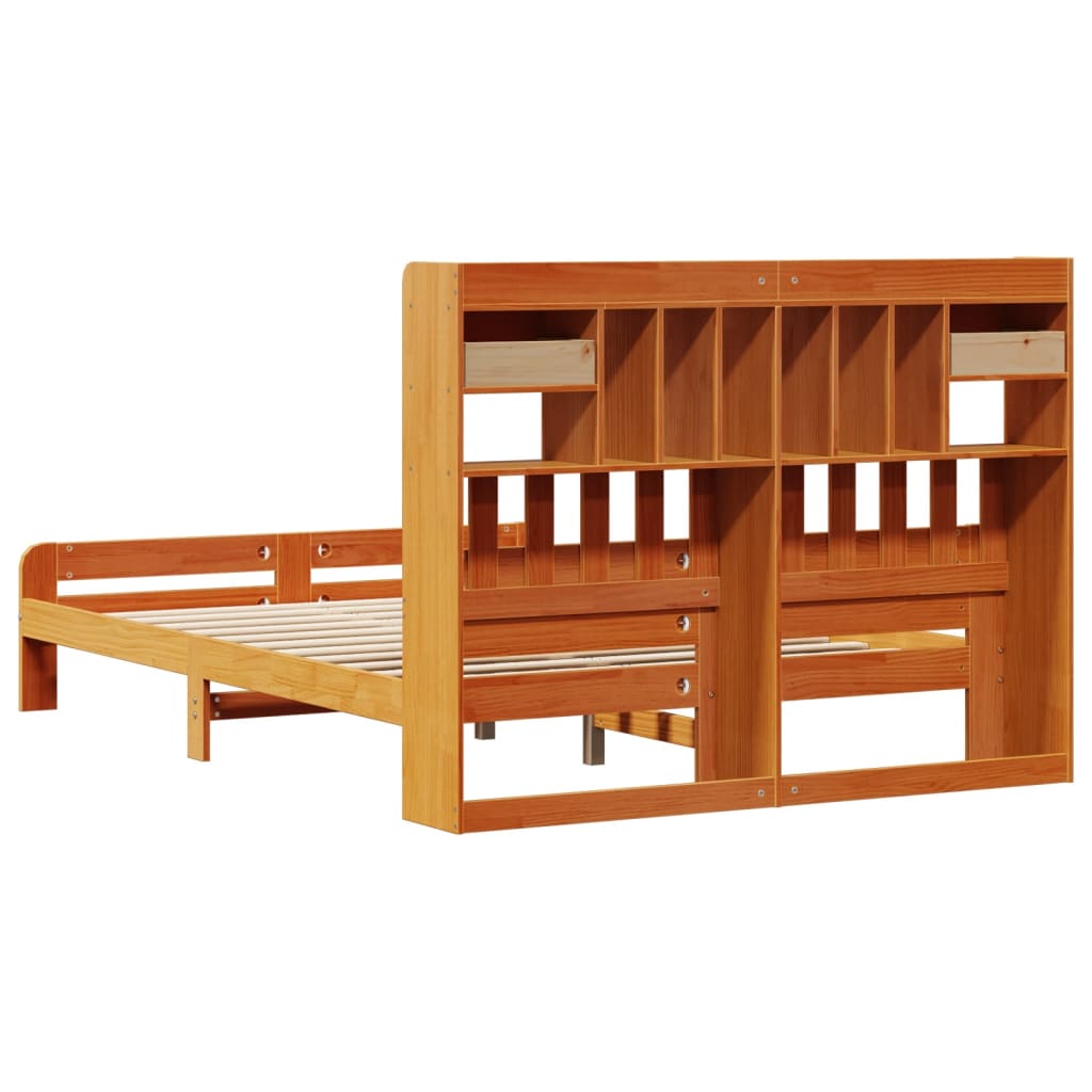 Lit bibliothèque sans matelas cire marron 160x200 cm pin massif - XIOS