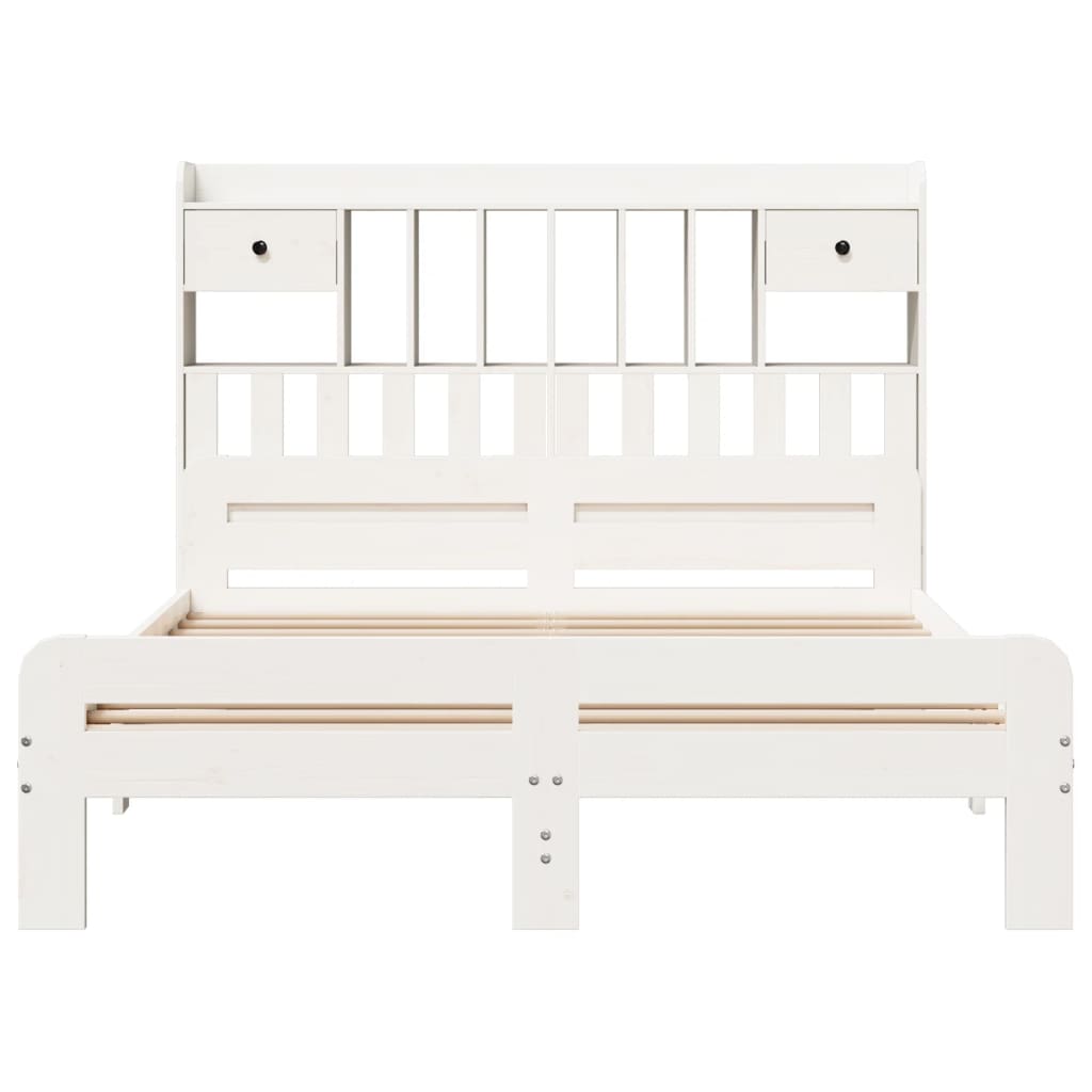 Lit bibliothèque sans matelas blanc 150x200 cm bois pin massif - XIOS