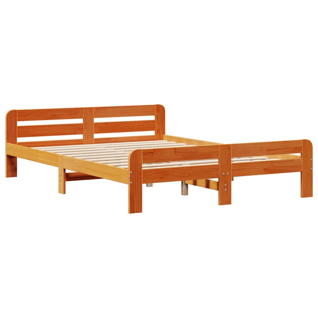 Lit bibliothèque sans matelas cire marron 150x200 cm pin massif - XIOS