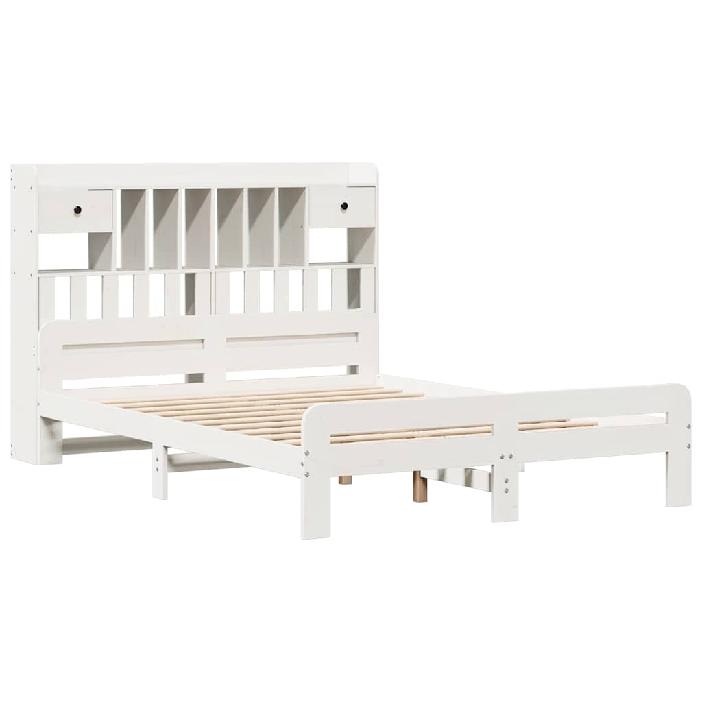 Lit bibliothèque sans matelas blanc 140x190 cm bois pin massif - XIOS
