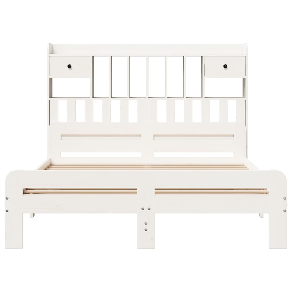 Lit bibliothèque sans matelas blanc 140x190 cm bois pin massif - XIOS