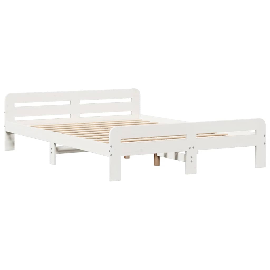 Lit bibliothèque sans matelas blanc 140x190 cm bois pin massif - XIOS