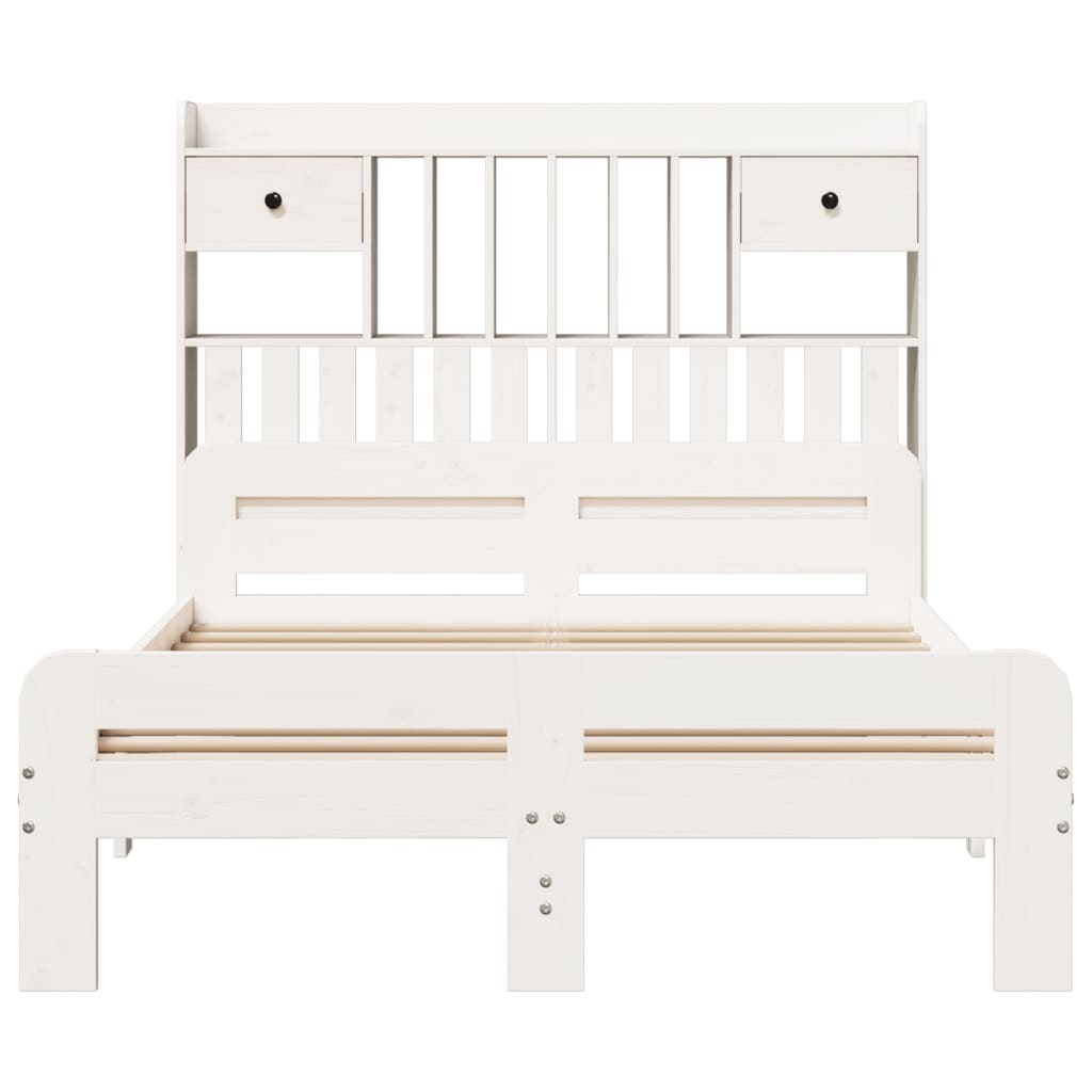 Lit bibliothèque sans matelas blanc 135x190 cm bois pin massif - XIOS