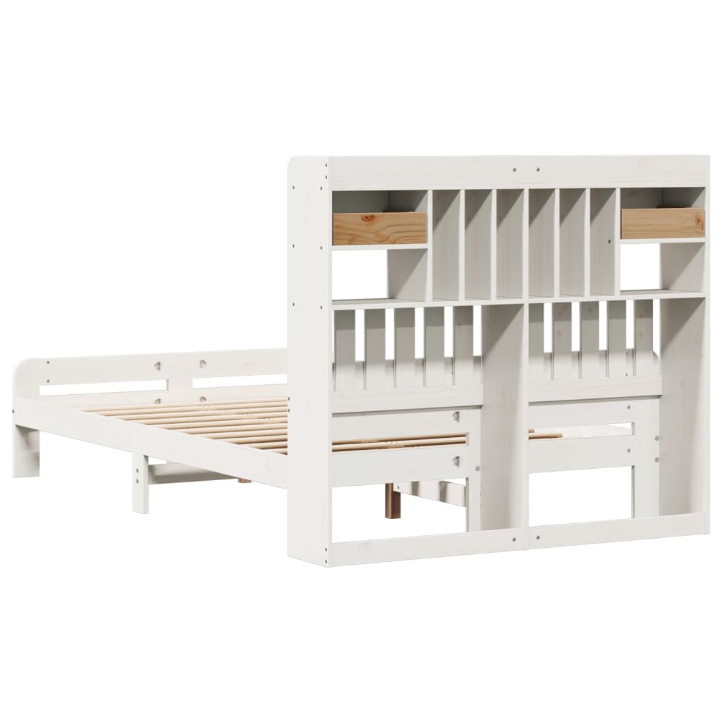 Lit bibliothèque sans matelas blanc 135x190 cm bois pin massif - XIOS