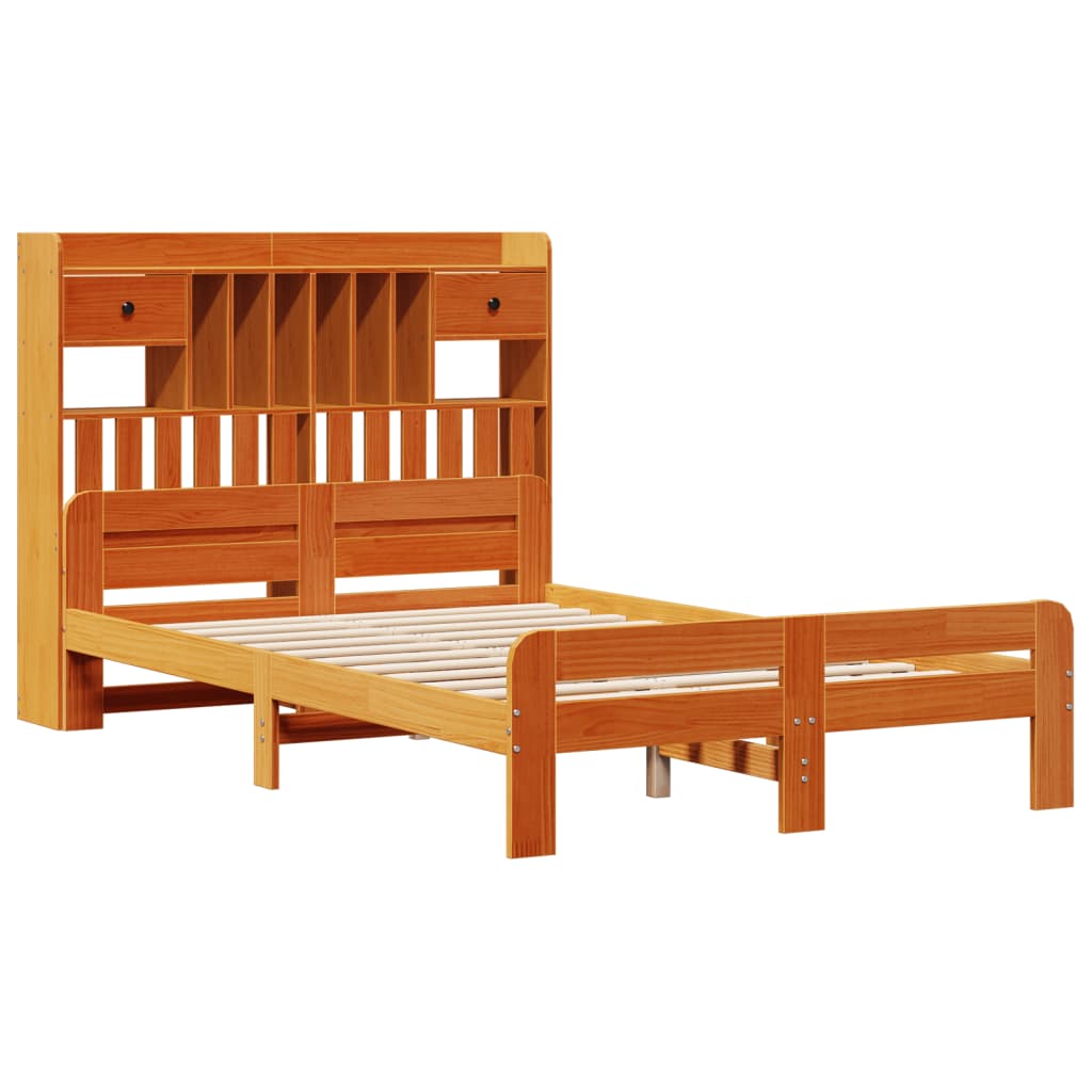 Lit bibliothèque sans matelas cire marron 135x190 cm pin massif - XIOS