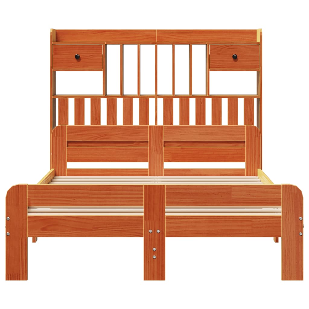 Lit bibliothèque sans matelas cire marron 135x190 cm pin massif - XIOS