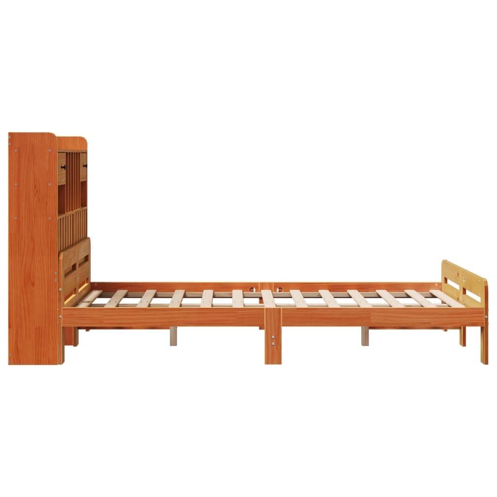 Lit bibliothèque sans matelas cire marron 135x190 cm pin massif - XIOS