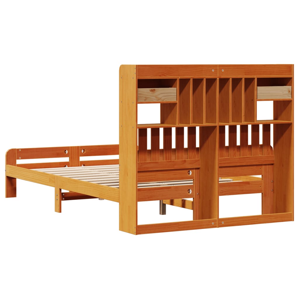 Lit bibliothèque sans matelas cire marron 135x190 cm pin massif - XIOS