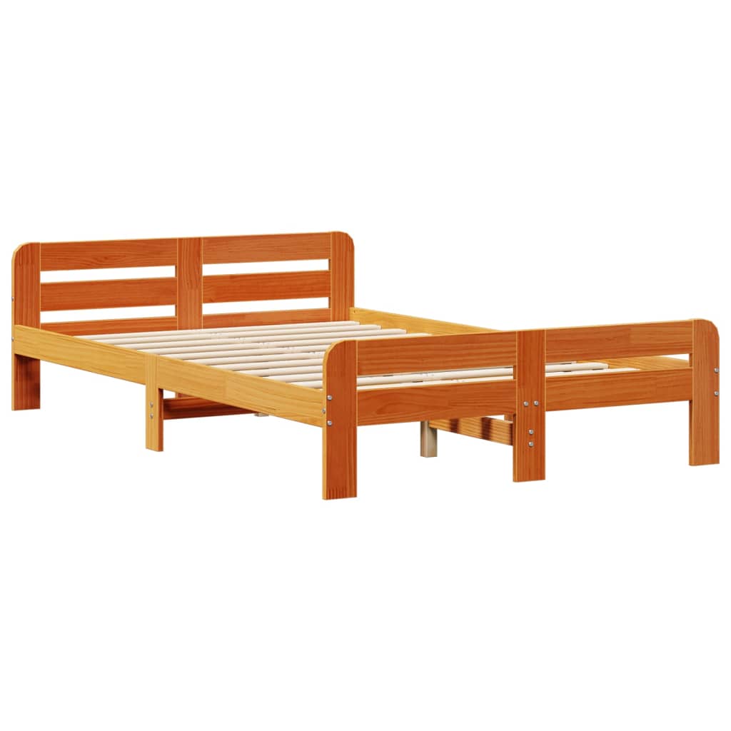 Lit bibliothèque sans matelas cire marron 135x190 cm pin massif - XIOS