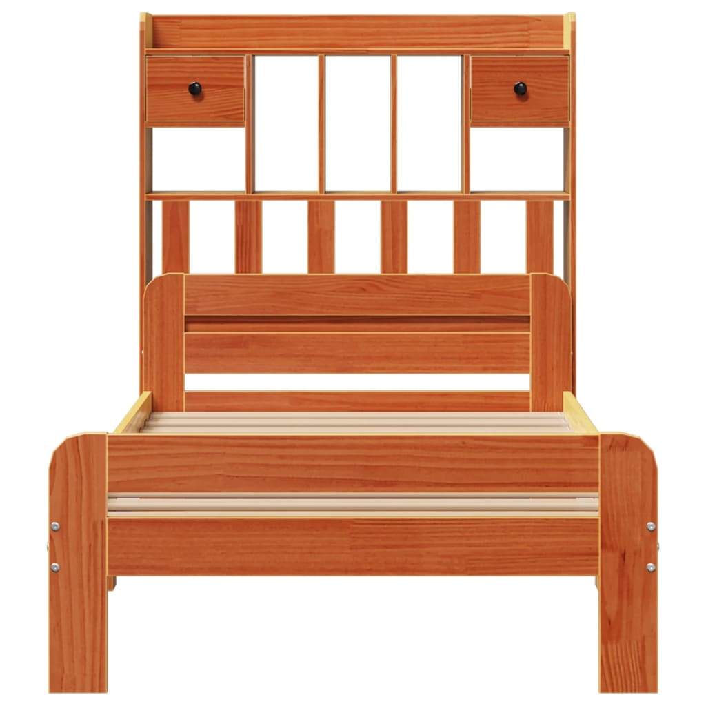 Lit bibliothèque sans matelas cire marron 75x190 cm pin massif - XIOS