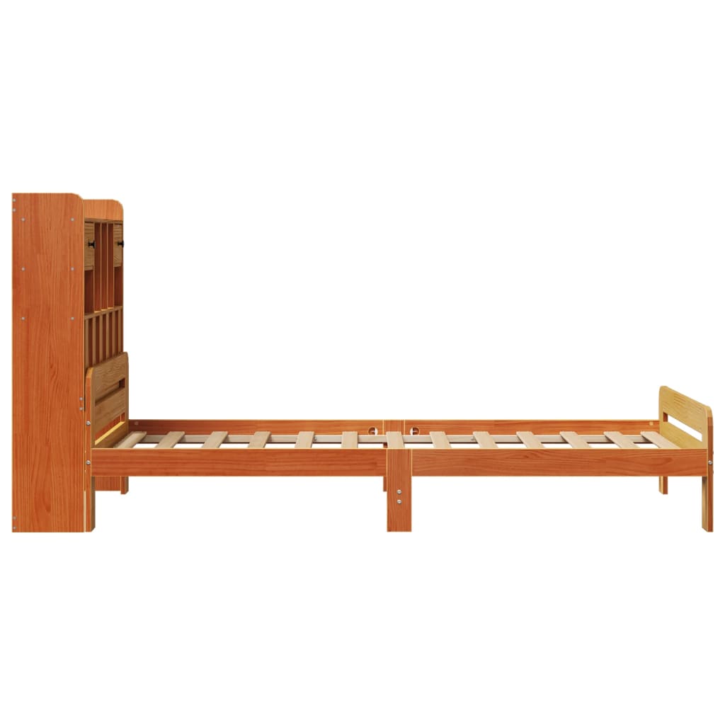 Lit bibliothèque sans matelas cire marron 75x190 cm pin massif - XIOS
