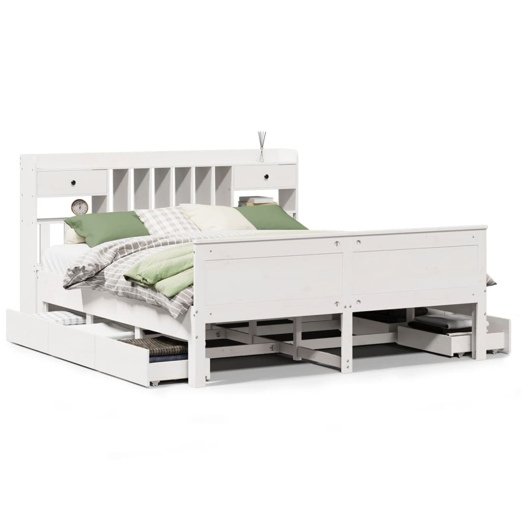 Lit bibliothèque sans matelas blanc 180x200 cm bois pin massif - XIOS