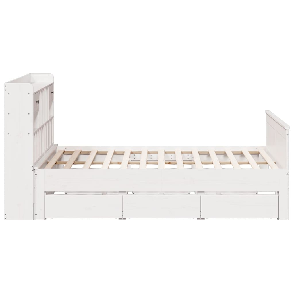 Lit bibliothèque sans matelas blanc 180x200 cm bois pin massif - XIOS