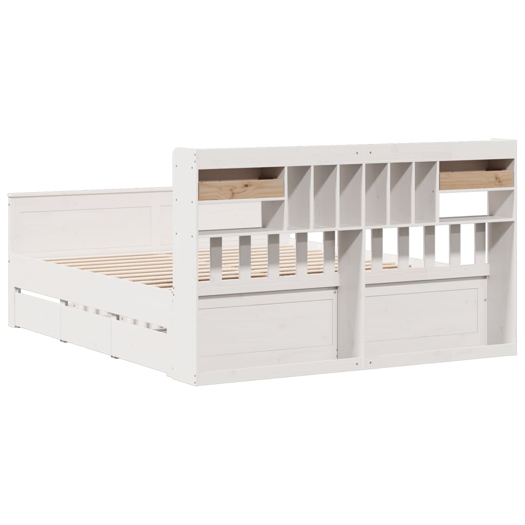 Lit bibliothèque sans matelas blanc 180x200 cm bois pin massif - XIOS