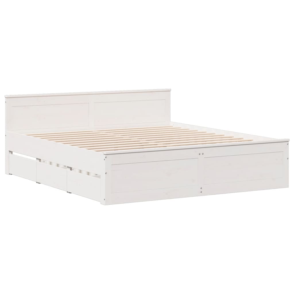 Lit bibliothèque sans matelas blanc 180x200 cm bois pin massif - XIOS