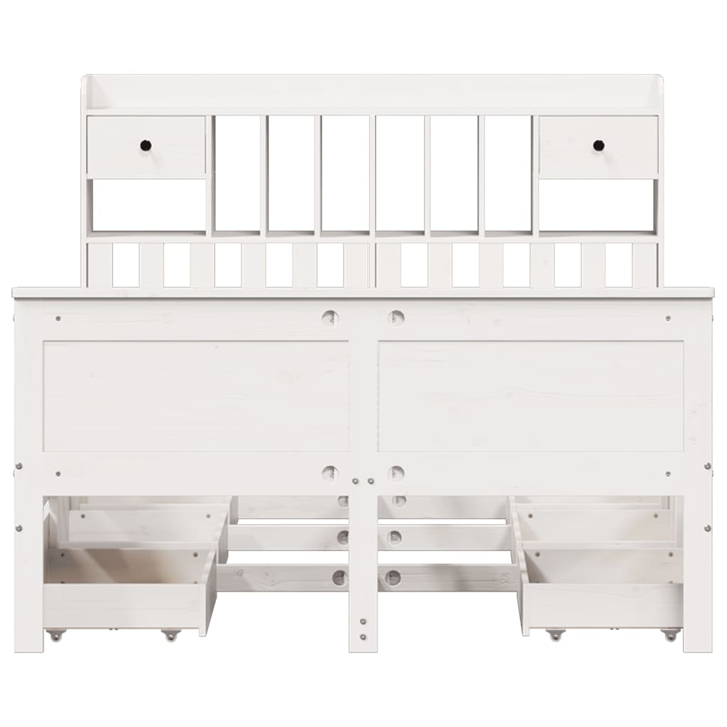 Lit bibliothèque sans matelas blanc 140x200 cm bois pin massif - XIOS