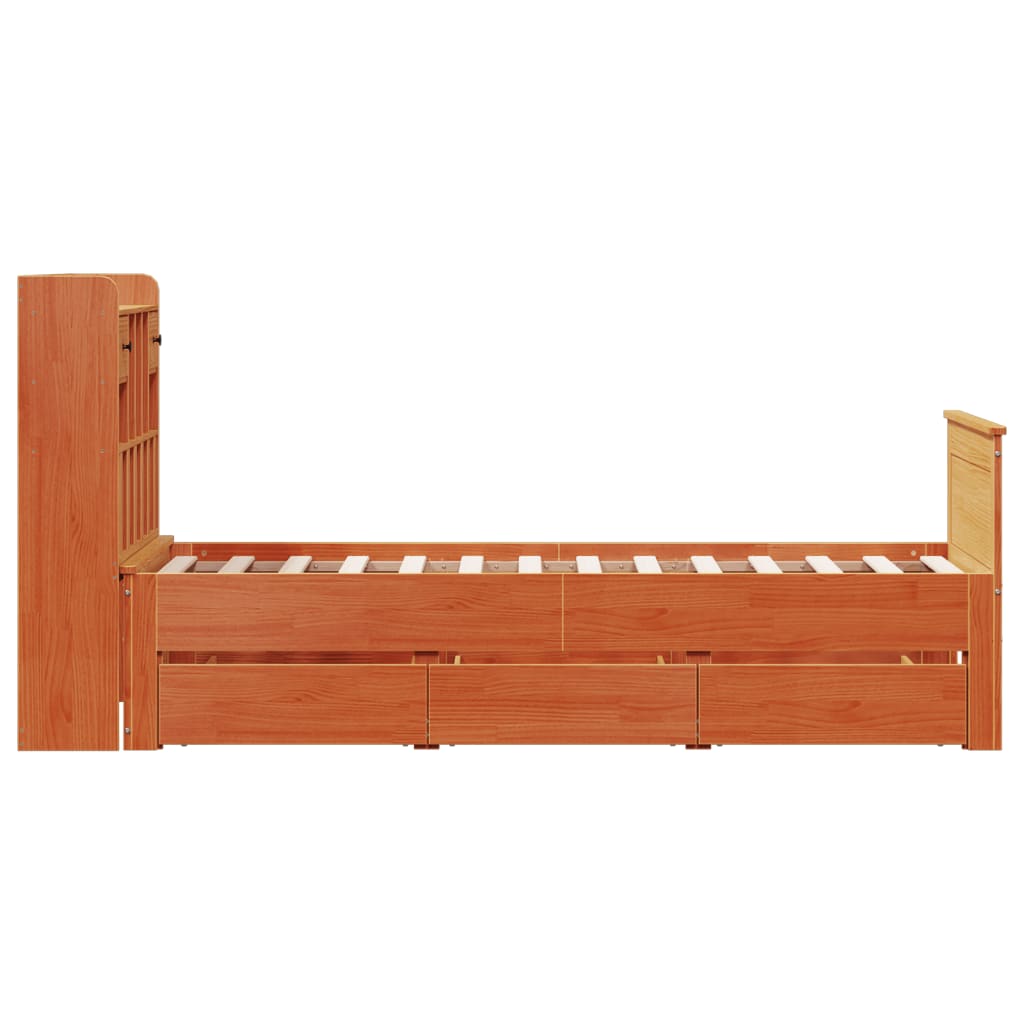 Lit bibliothèque sans matelas cire marron 100x200 cm pin massif - XIOS
