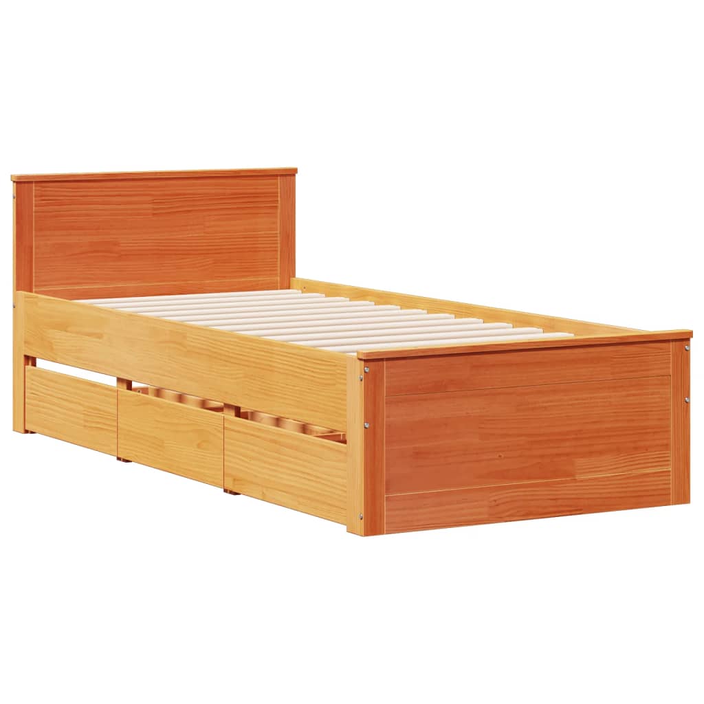 Lit bibliothèque sans matelas cire marron 100x200 cm pin massif - XIOS