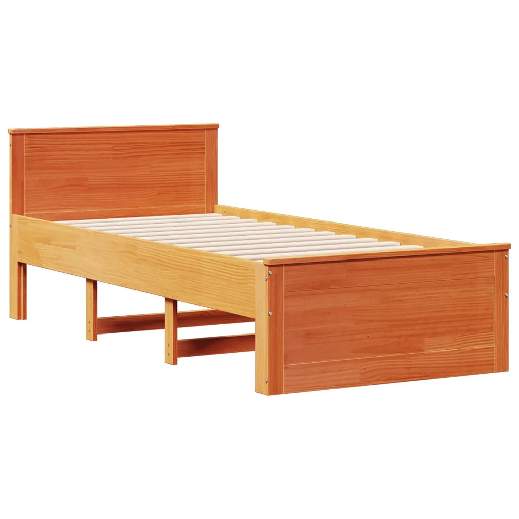 Lit bibliothèque sans matelas cire marron 100x200 cm pin massif - XIOS