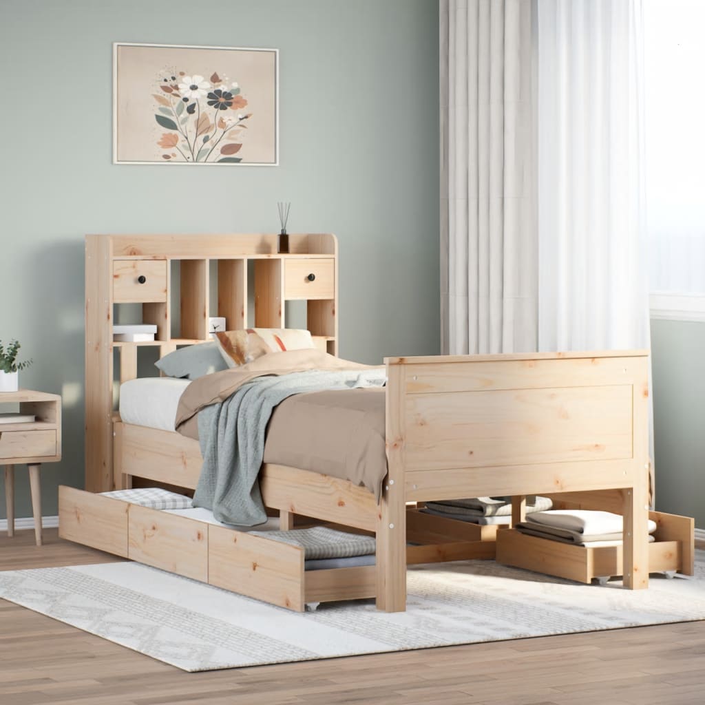 Lit bibliothèque sans matelas 90x200 cm bois de pin massif - XIOS